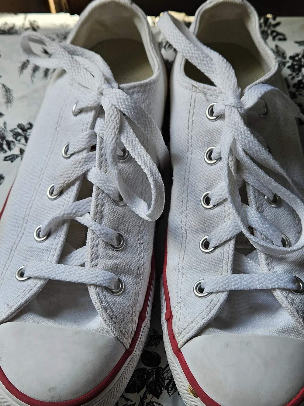 Converse Kid's White Canvas Sneakers with Red Stripe